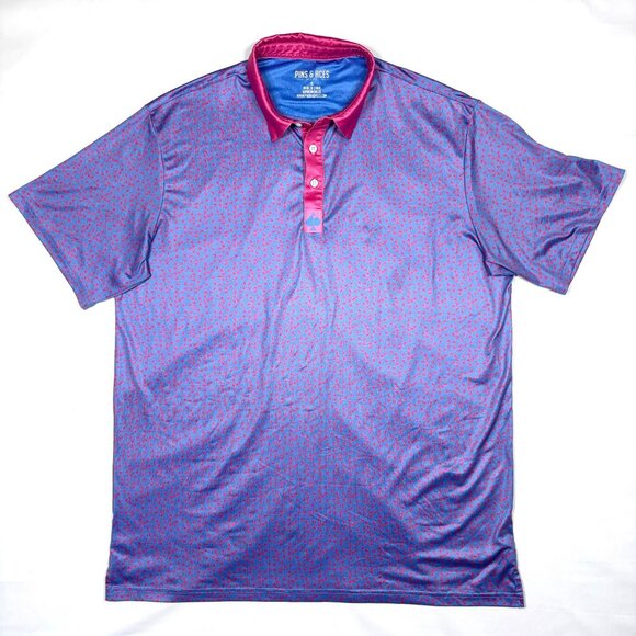 Pins & Aces Purple w/ Pink Flamingo All Over Performance Golf Polo Shirt Mens XL - Picture 1 of 7